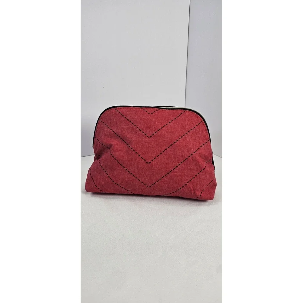 Estée Lauder Tassel Print Cosmetic Makeup Bag Red Canvas Zip Pouch Pink‎ Lining